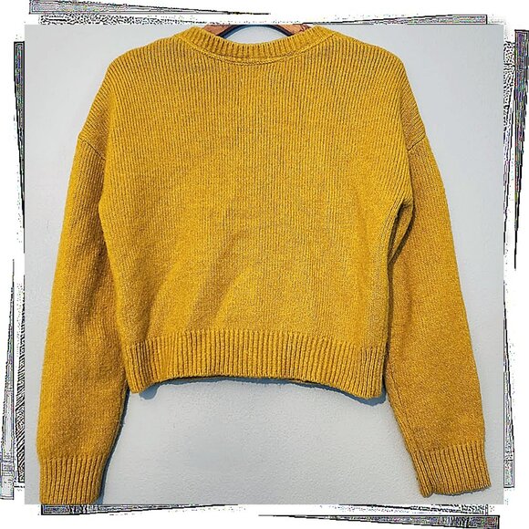 Gold Alpaca Blend Cardigan Sweater w Black & White Floral Buttons (S) by Maeve - Picture 4 of 4